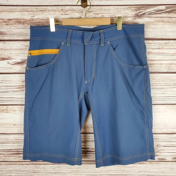 Houdini Mens Large Blue/Yellow Flat Front Chino Shorts                       #61 - Picture 1 of 11